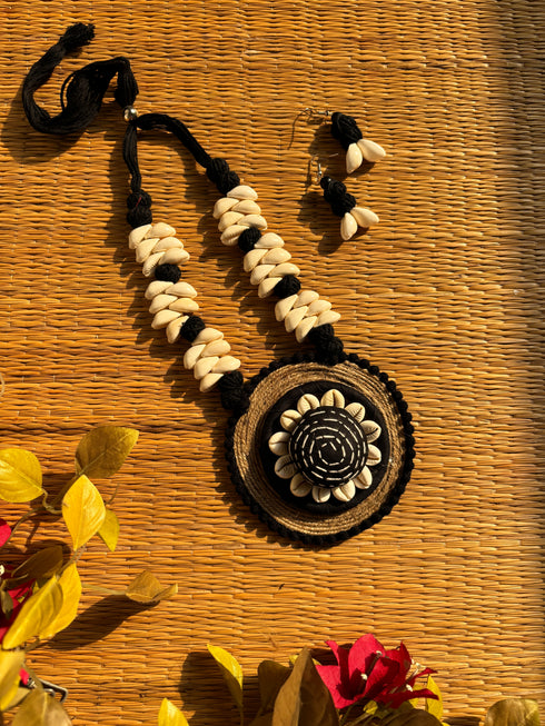 Black Flower Kantha Necklace
