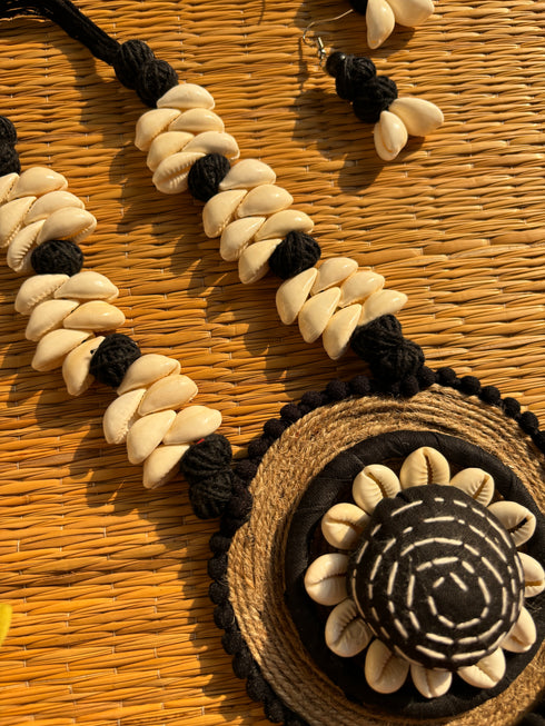 Black Flower Kantha Necklace