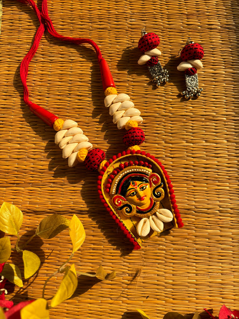 Goddess Durga Black Bamboo Fabric Necklace
