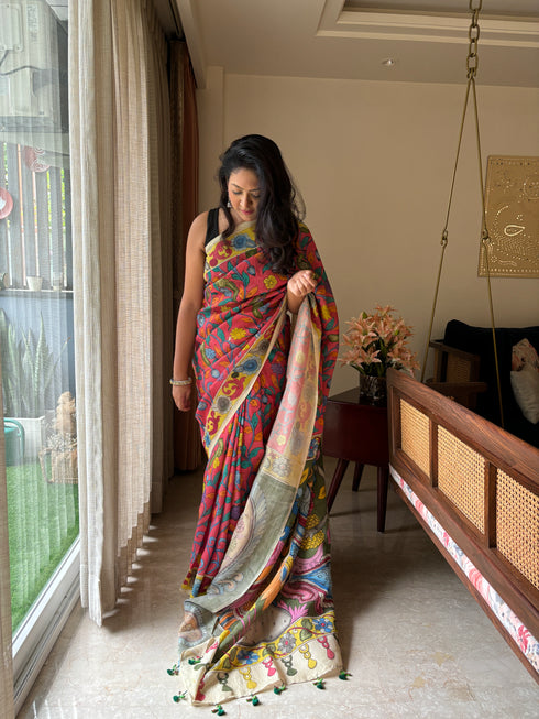 Mor Srikalahasti Pure Silk Kalamkari Saree