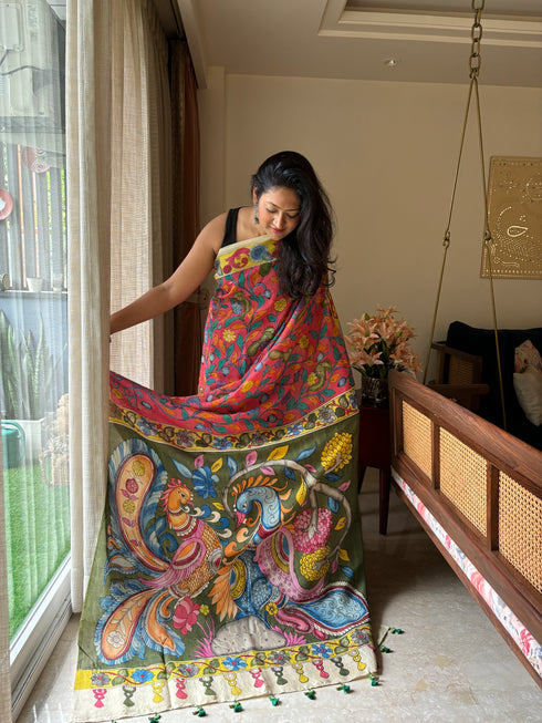 Mor Srikalahasti Pure Silk Kalamkari Saree