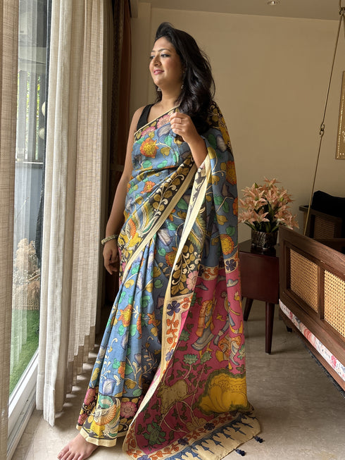 Vault-15-Raas Srikalahasti Pure Silk Kalamkari Saree