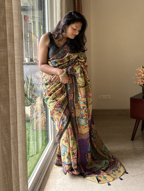 Dashavatar Srikalahasti Pure Silk Kalamkari Saree