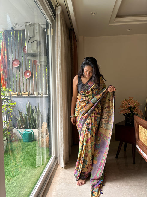 Dashavatar Srikalahasti Pure Silk Kalamkari Saree