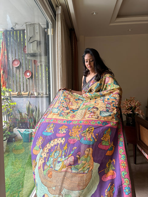 Dashavatar Srikalahasti Pure Silk Kalamkari Saree