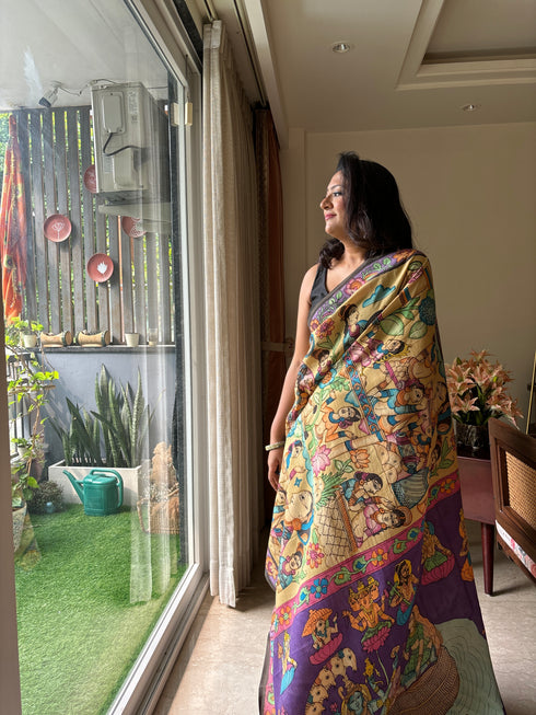 Dashavatar Srikalahasti Pure Silk Kalamkari Saree