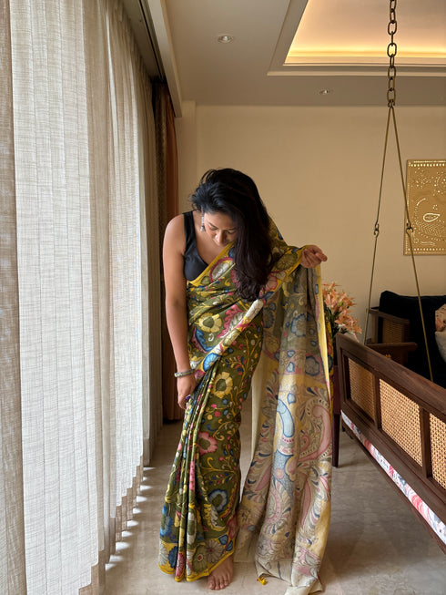 Mor Srikalahasti Pure Silk Kalamkari Saree
