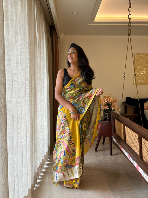Mor Srikalahasti Pure Silk Kalamkari Saree