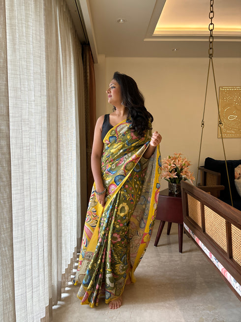 Mor Srikalahasti Pure Silk Kalamkari Saree