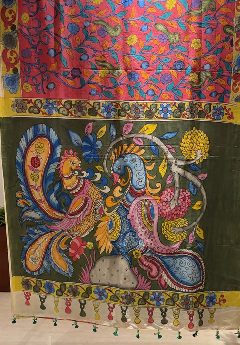 Mor Srikalahasti Pure Silk Kalamkari Saree