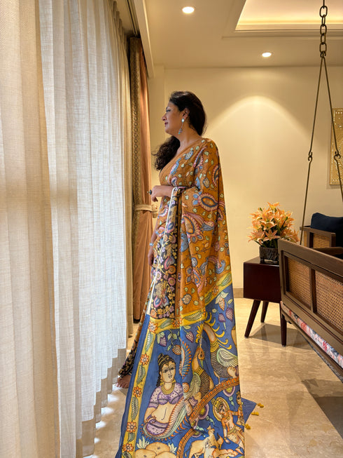 Radha Krishan Srikalahasti Pure Silk Kalamkari Saree