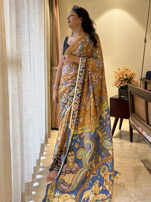 Radha Krishan Srikalahasti Pure Silk Kalamkari Saree