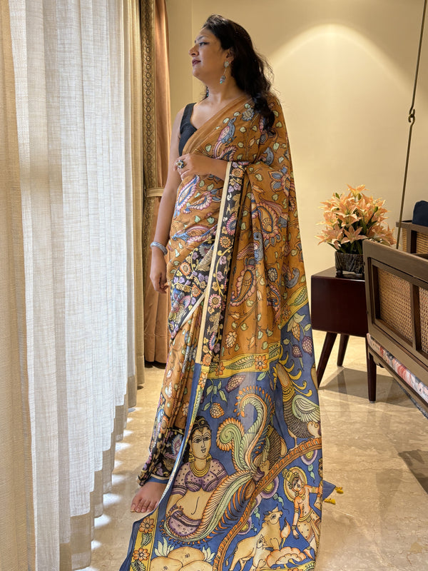 Radha Krishan Srikalahasti Pure Silk Kalamkari Saree