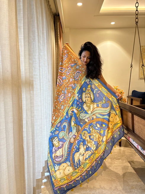 Radha Krishan Srikalahasti Pure Silk Kalamkari Saree