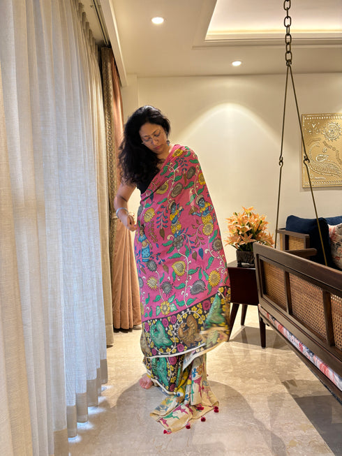 Krishanleela Srikalahasti Pure Silk Kalamkari Saree