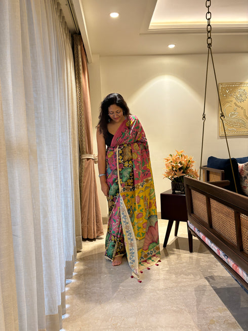 Krishanleela Srikalahasti Pure Silk Kalamkari Saree