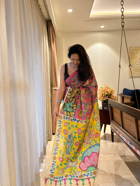 Krishanleela Srikalahasti Pure Silk Kalamkari Saree