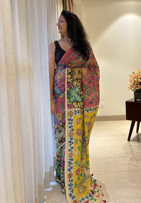 Krishanleela Srikalahasti Pure Silk Kalamkari Saree