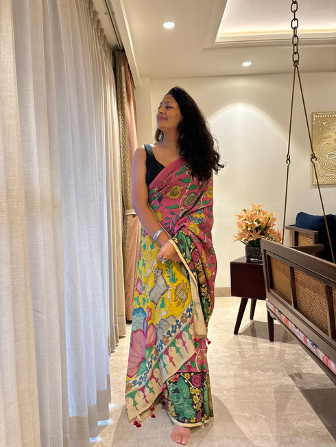 Krishanleela Srikalahasti Pure Silk Kalamkari Saree