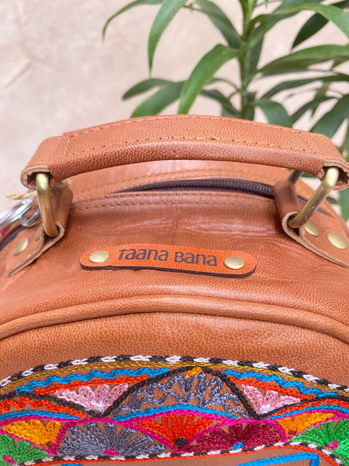 Banjaran Round Kashidakari Leather Bag