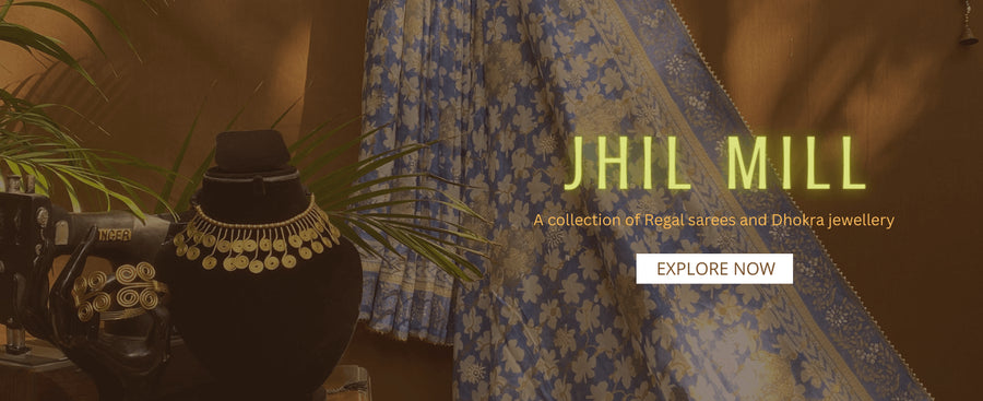 A collection of banarasi sarees and dhokra jewellery made by tribal artisans of India presented by Taana Bana