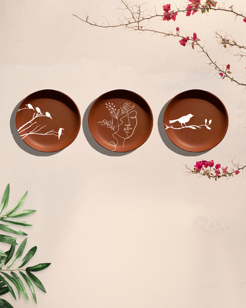 Wandering Soul -Terracotta decorative wall plates set of 3