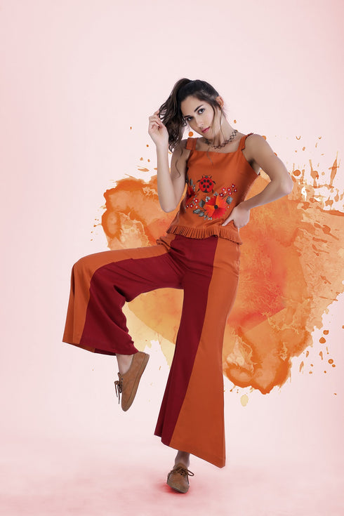 Orange Red Strap Top & Palazzo Pant Set