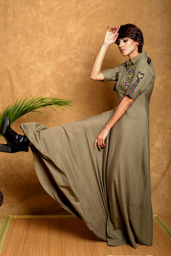 Military Green Army Rayon Dress