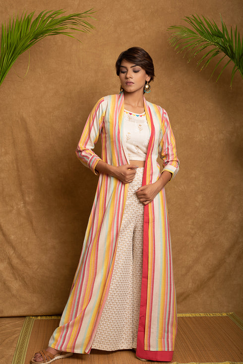 Stripe Jacket Crop Top Palazzo 3 piece set