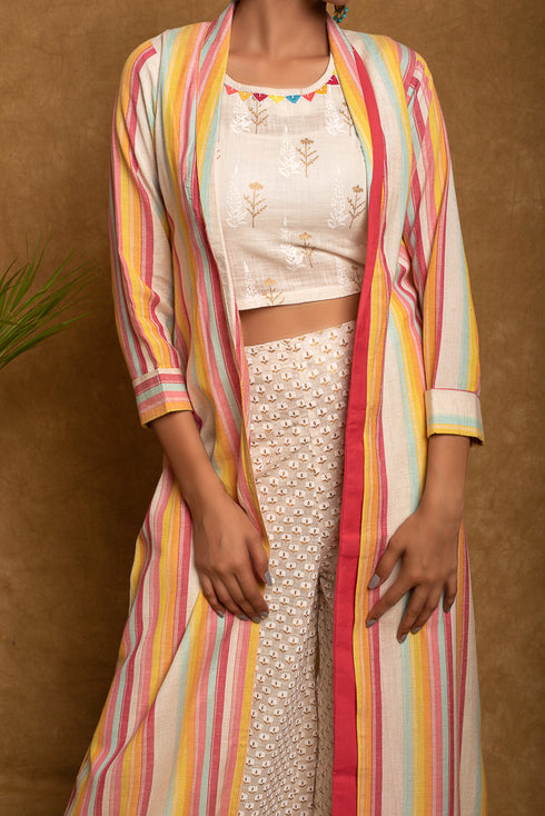 Stripe Jacket Crop Top Palazzo 3 piece set