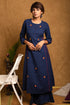 Denim Blue Cotton A-line Kurta Palazzo Set