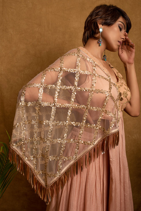 Half Jacket Attached Crop Top & Skirt Set