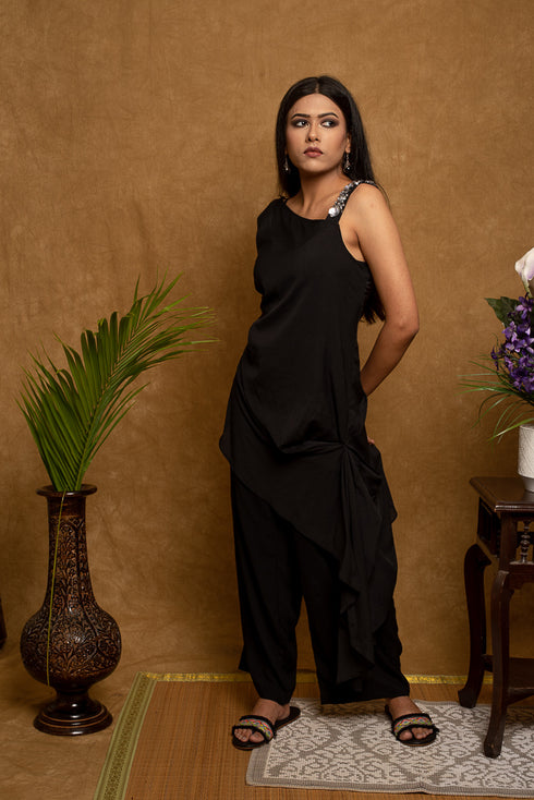 Black One shoulder top with Pants Co-Ord Set