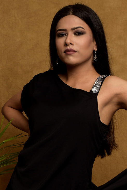 Black One shoulder top with Pants Co-Ord Set