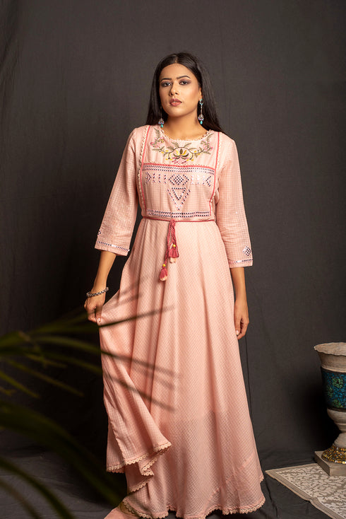 Dusty Pink Pure cotton Maxi Dress with tassel Details