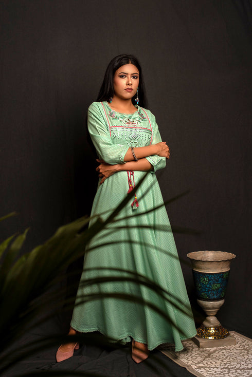 Sky Blue Pure cotton Maxi Dress with tassel Details