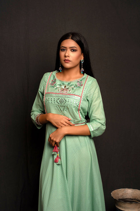 Sky Blue Pure cotton Maxi Dress with tassel Details