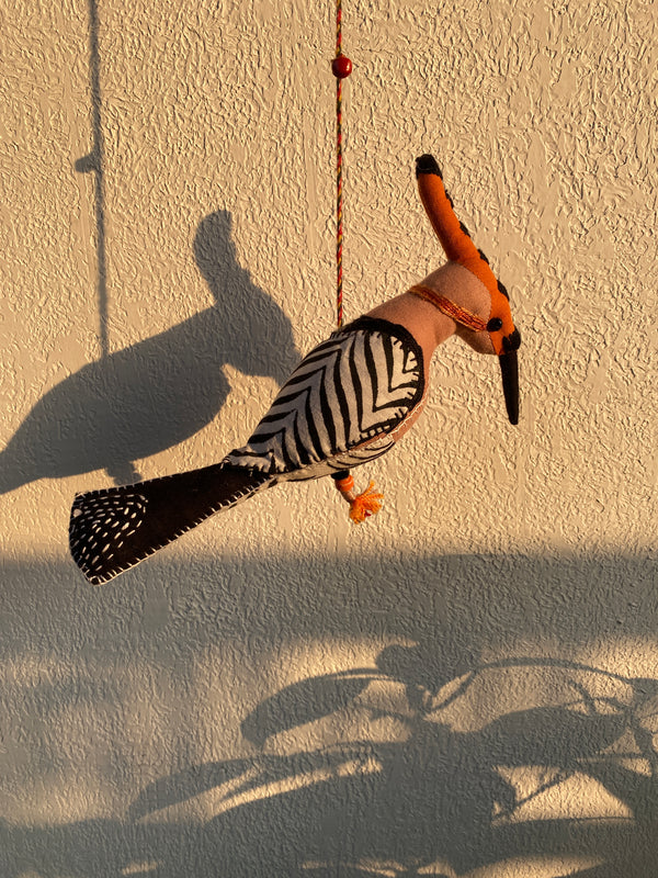 Tangerine Hoopoe - Stuffed bird decor hanging
