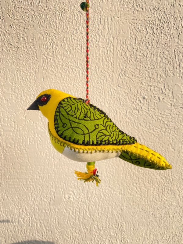 Green Finch of Sunshine - Stuffed bird decor hanging