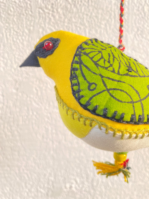 Green Finch of Sunshine - Stuffed bird decor hanging