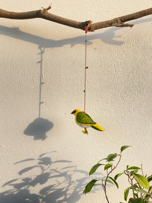 Green Finch of Sunshine - Stuffed bird decor hanging