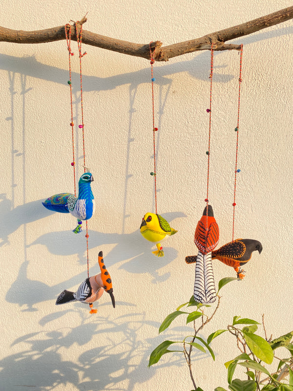Wings of Tradition - Stuffed bird decor hanging set of 5