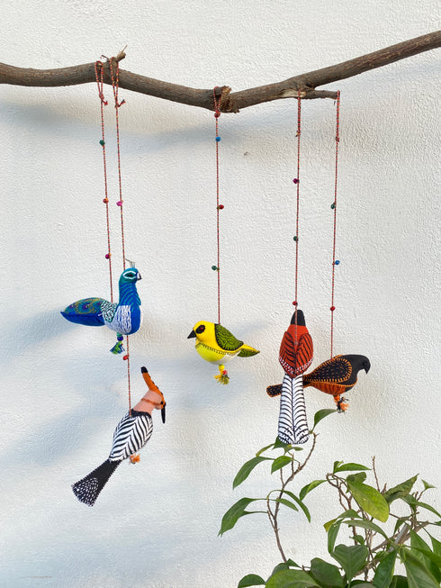 Wings of Tradition - Stuffed bird decor hanging set of 5