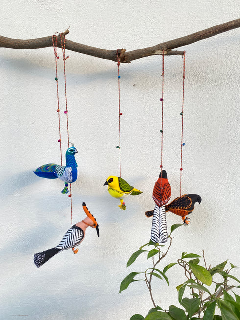 Wings of Tradition - Stuffed bird decor hanging set of 5