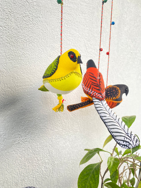 Wings of Tradition - Stuffed bird decor hanging set of 5