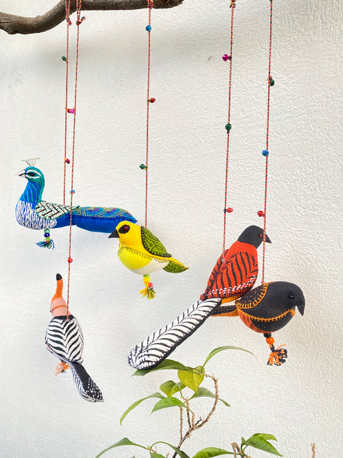Wings of Tradition - Stuffed bird decor hanging set of 5