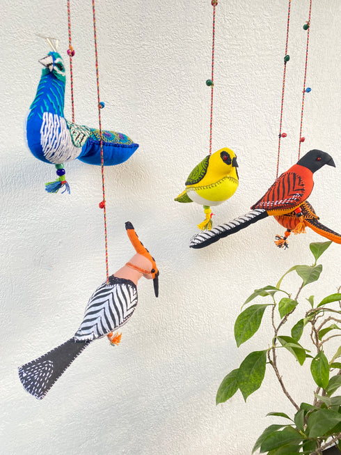 Wings of Tradition - Stuffed bird decor hanging set of 5