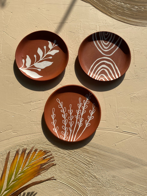 Leafy Summer - Decorative Terracotta wall plates set of 3