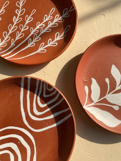 Leafy Summer - Decorative Terracotta wall plates set of 3