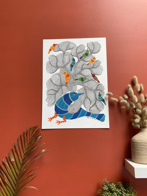 Multi Peacock Gond Wall Painting